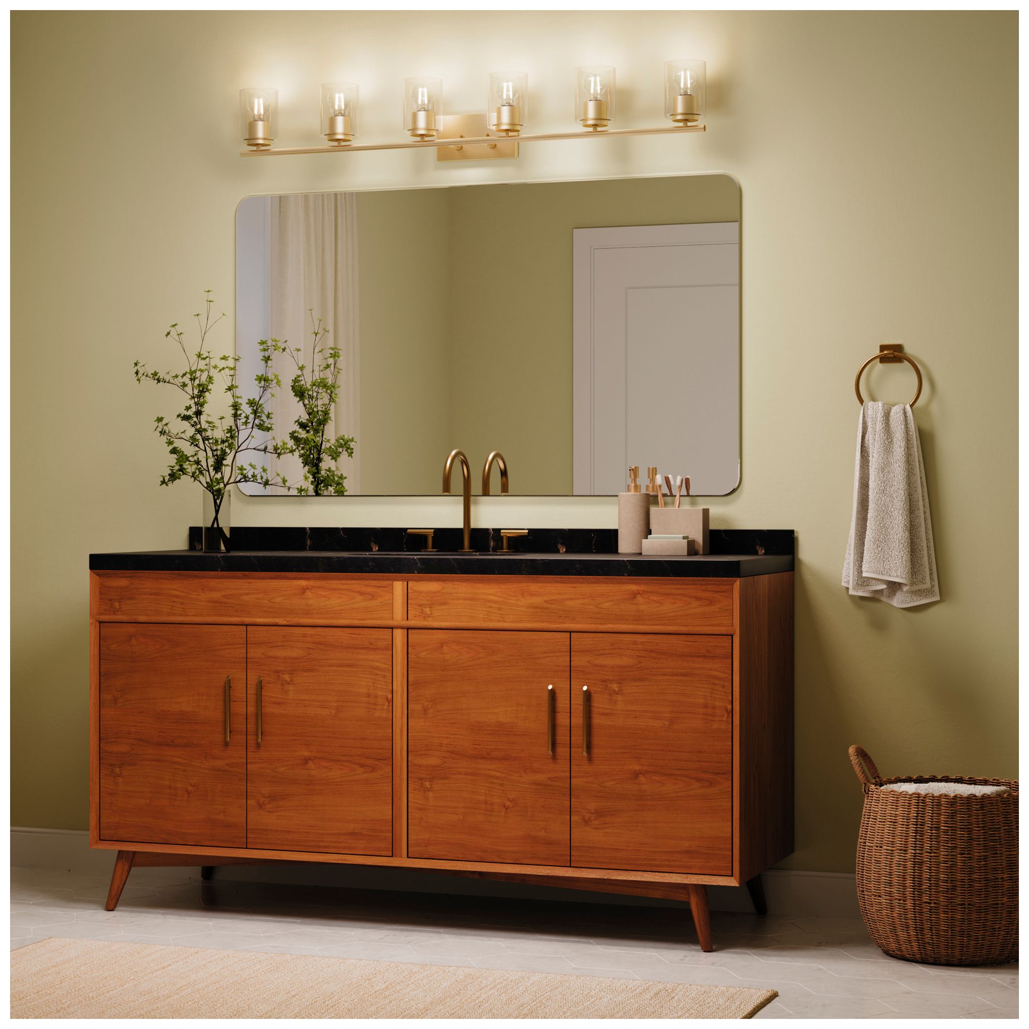 Image 5 Replay Collection Six-Light Bath & Vanity Light with Clear Glass Shades more views