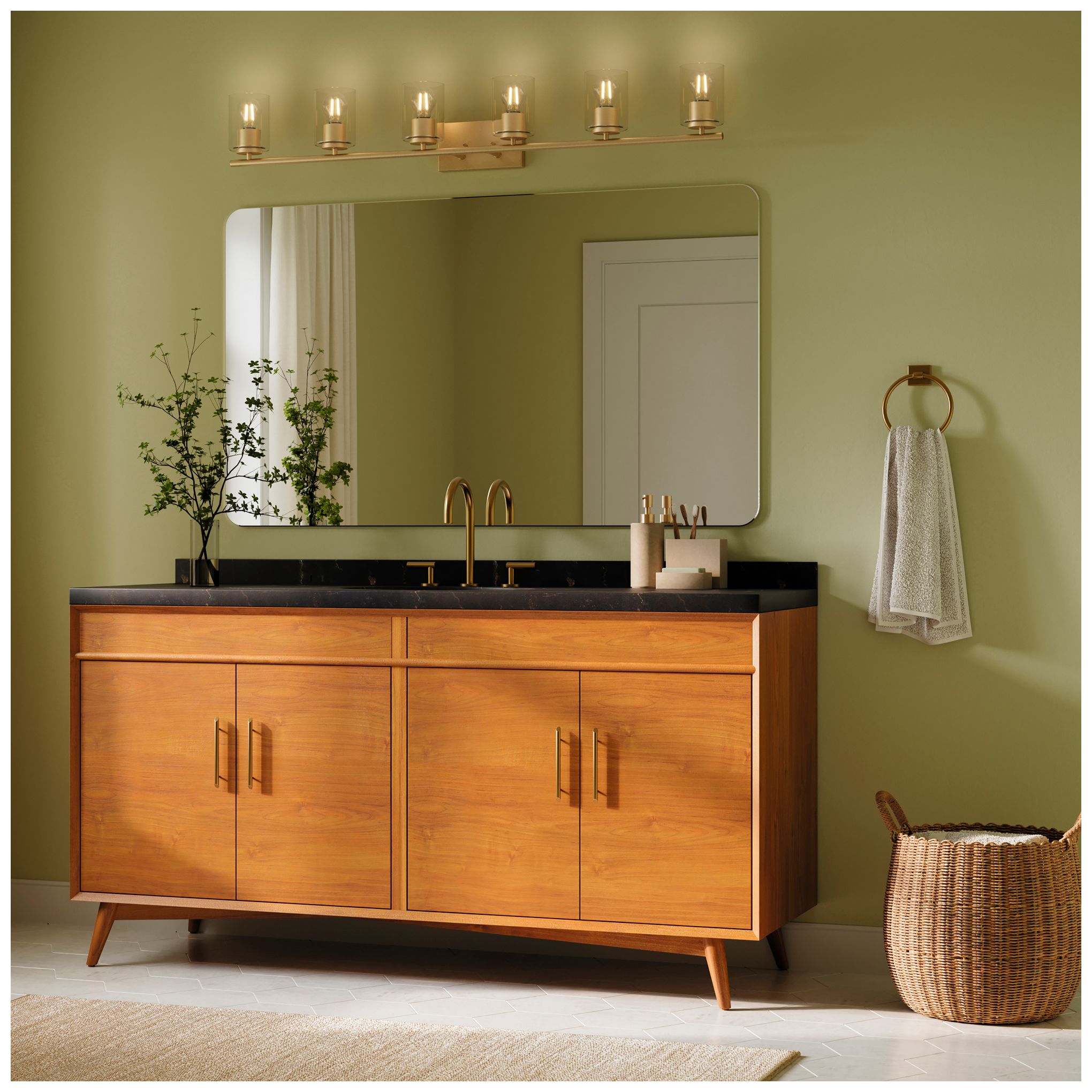 Replay Collection Six-Light Bath & Vanity Light with Clear Glass Shades