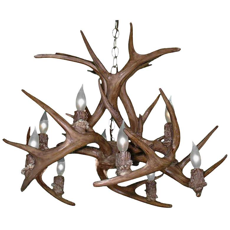 Image 1 Reproduction Antler 27 inchW Natural Brown 10-Light Chandelier