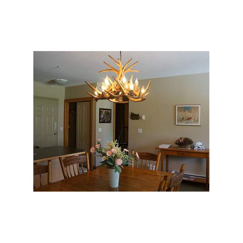 Image 2 Reproduction Antler 27"W Natural Brown 10-Light Chandelier more views