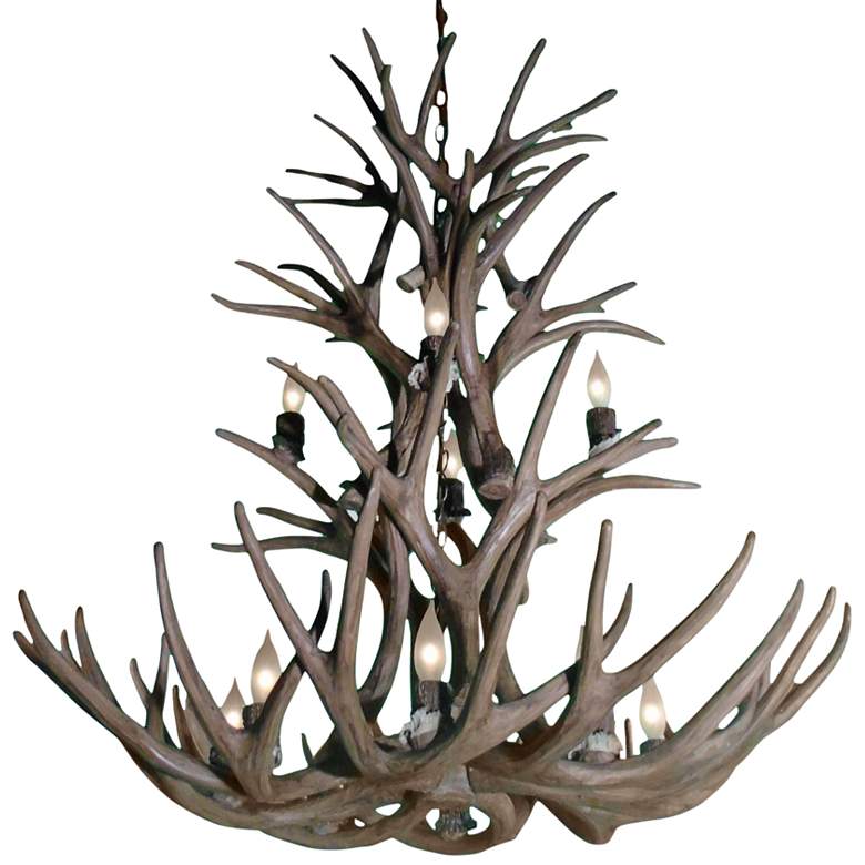 Image 1 Reproduction Antler 29 inchW Natural Brown 9-Light Chandelier