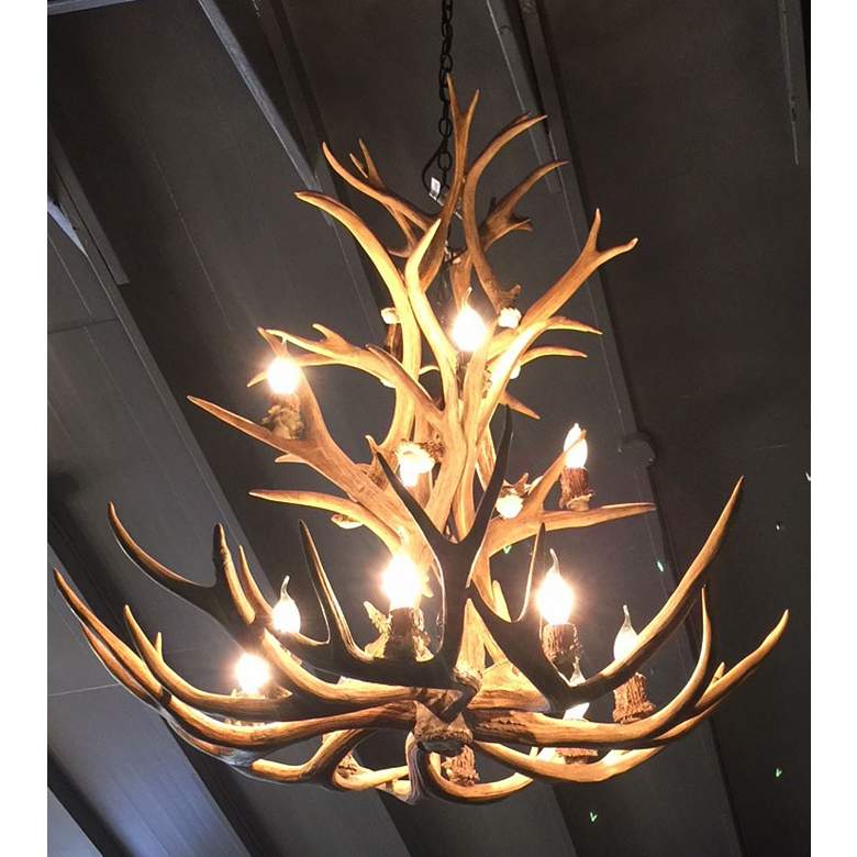 Image 2 Reproduction Antler 29 inchW Natural Brown 9-Light Chandelier more views