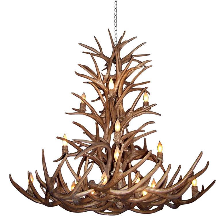 Reproduction Antler 52&quot;W Natural Brown 16-Light Chandelier