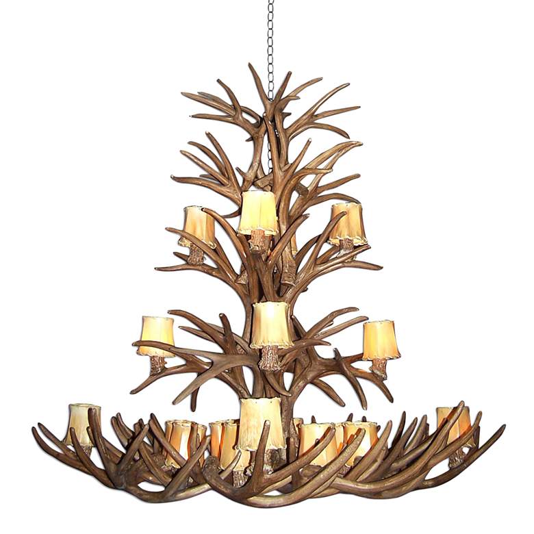Image 4 Reproduction Antler 52 inchW Natural Brown 16-Light Chandelier more views