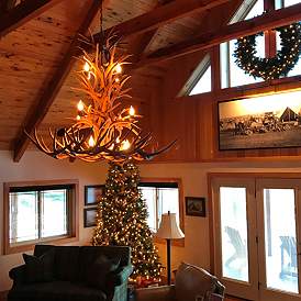 Image5 of Reproduction Antler 52"W Natural Brown 16-Light Chandelier more views