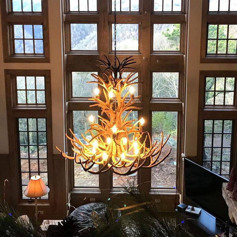 Image 6 Reproduction Antler 52"W Natural Brown 16-Light Chandelier more views