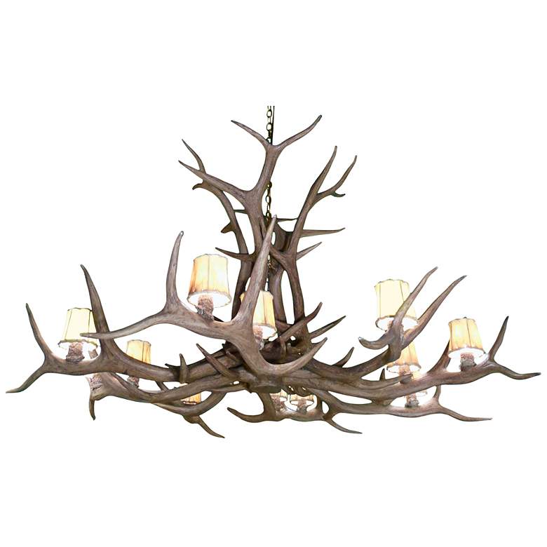 Image 1 Reproduction Antler 66 inchW Natural Brown 12-Light Chandelier