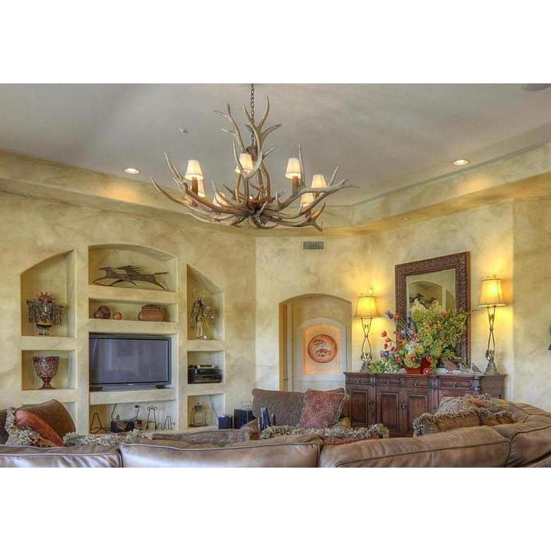 Image 3 Reproduction Antler 66"W Natural Brown 12-Light Chandelier more views
