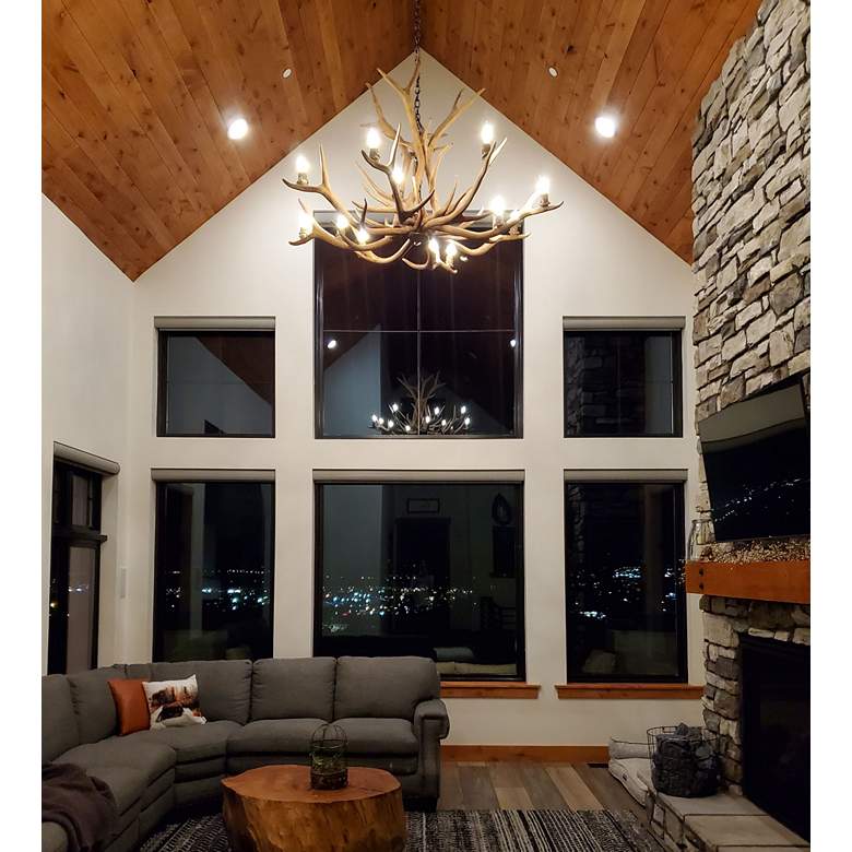 Image 4 Reproduction Antler 66"W Natural Brown 12-Light Chandelier more views