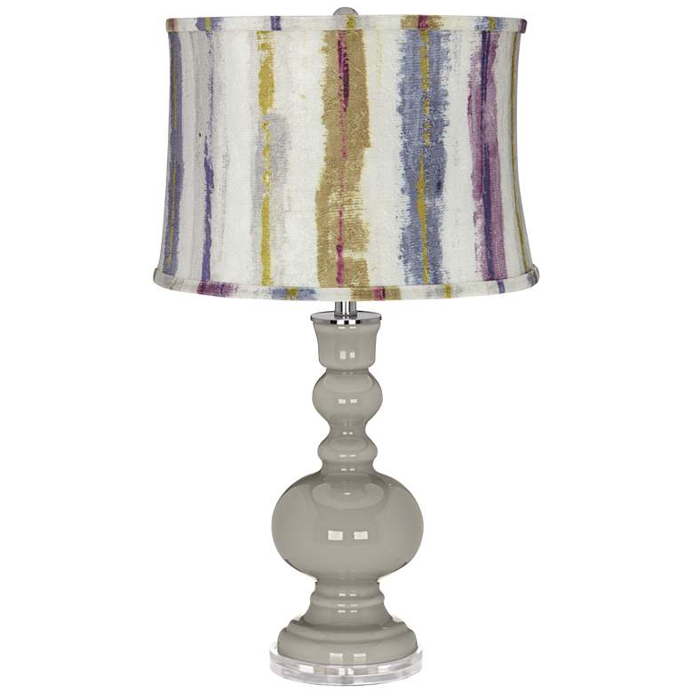 Image 1 Requisite Gray Apothecary Table Lamp w/ Purple Striped Shade