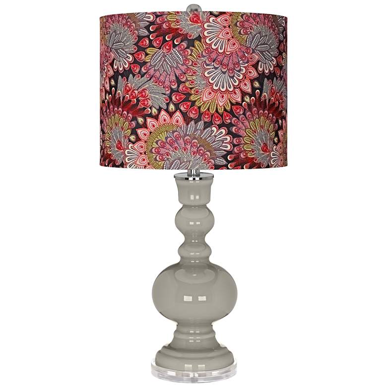 Image 1 Requisite Gray Dark Calico Shade Apothecary Table Lamp