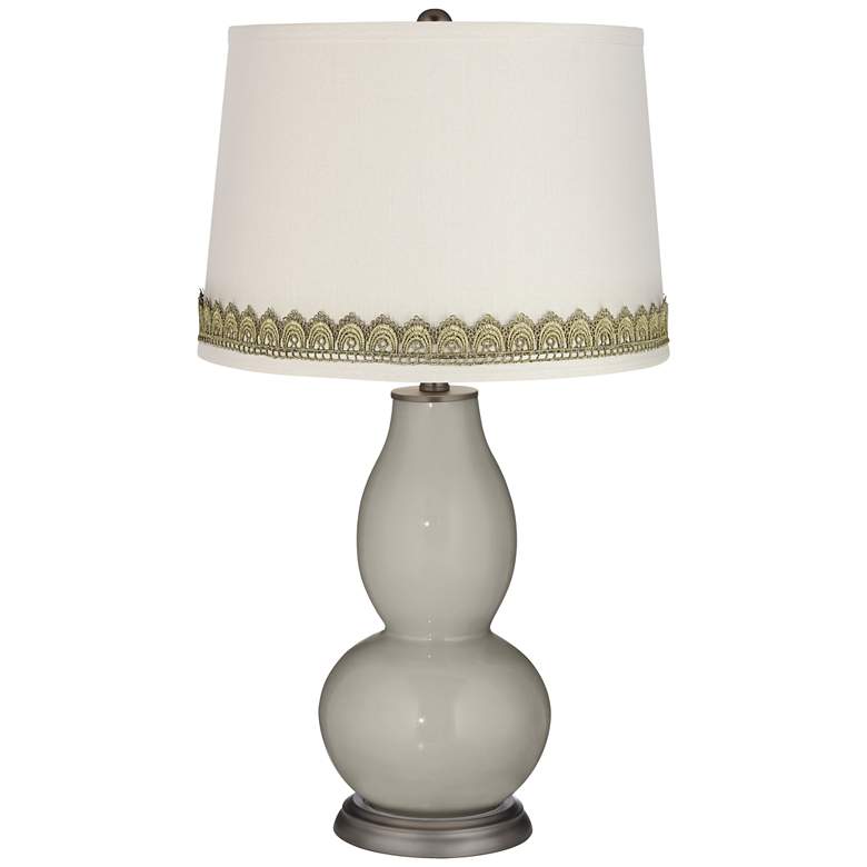 Image 1 Requisite Gray Double Gourd Table Lamp with Scallop Lace Trim