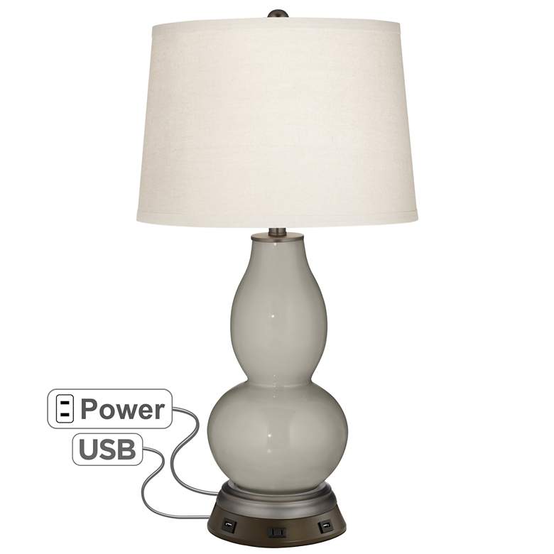 Requisite Gray Double Gourd Table Lamp with USB Workstation Base