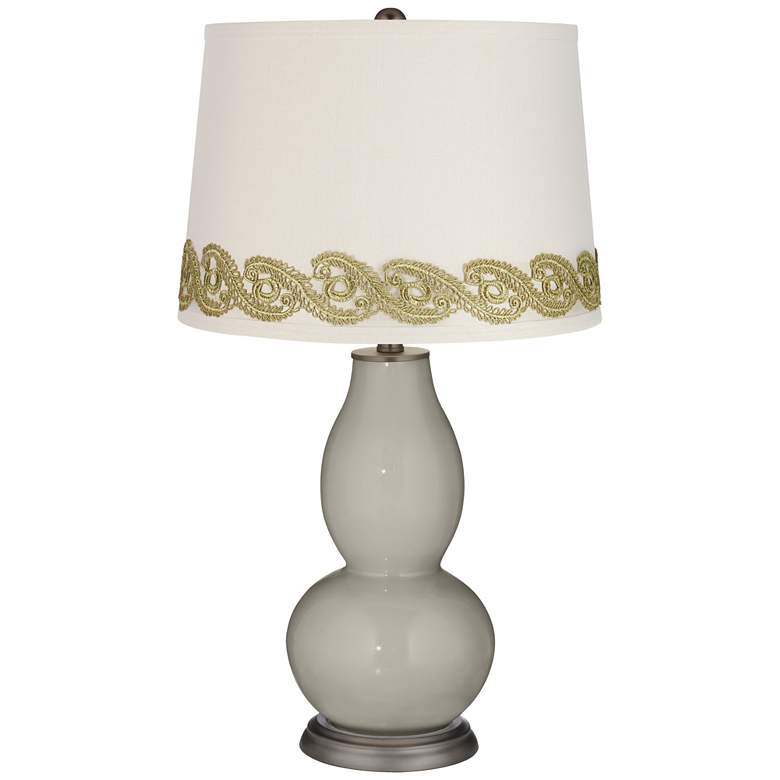 Image 1 Requisite Gray Double Gourd Table Lamp with Vine Lace Trim