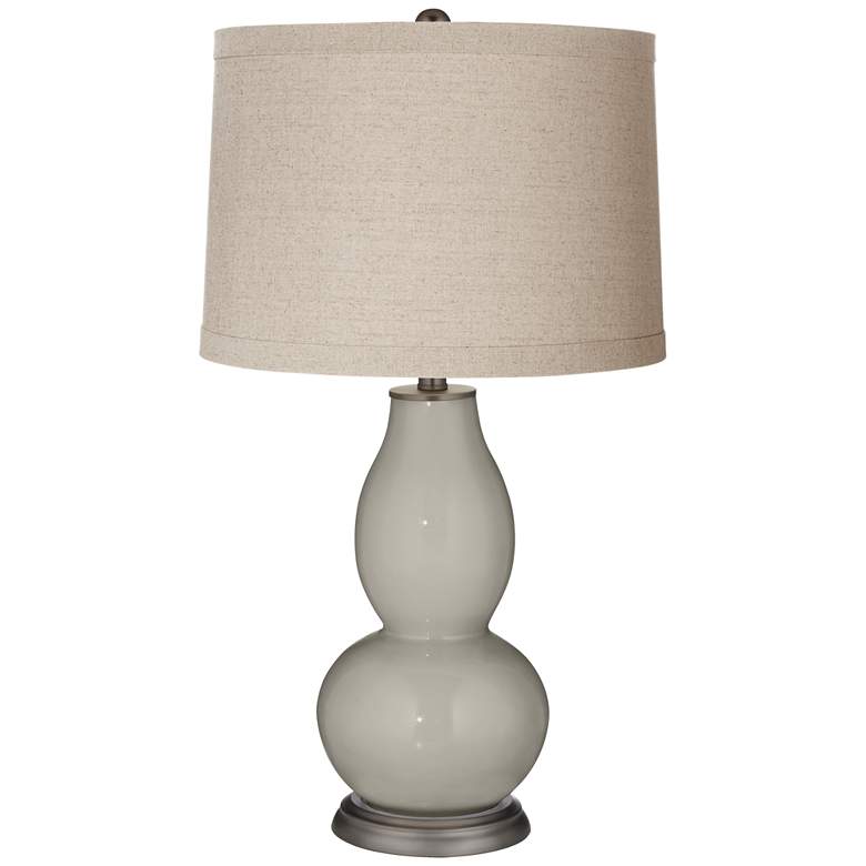 Image 1 Requisite Gray Linen Drum Shade Double Gourd Table Lamp