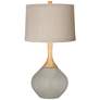 Requisite Gray Natural Linen Drum Shade Wexler Table Lamp