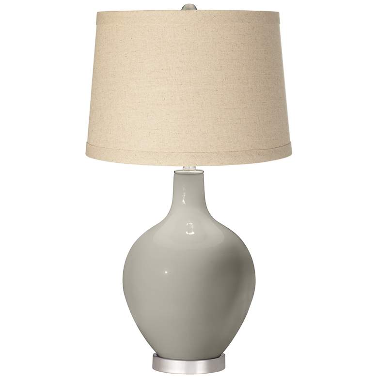 Image 1 Requisite Gray Oatmeal Linen Shade Ovo Table Lamp