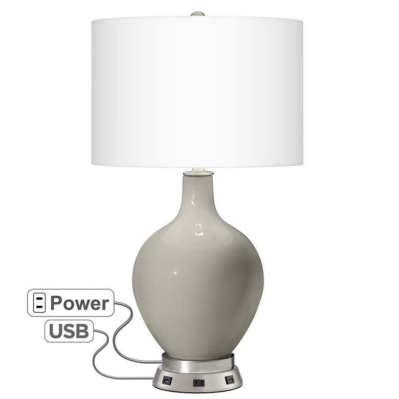 Image 1 Requisite Gray Ovo Table Lamp with USB Workstation Base