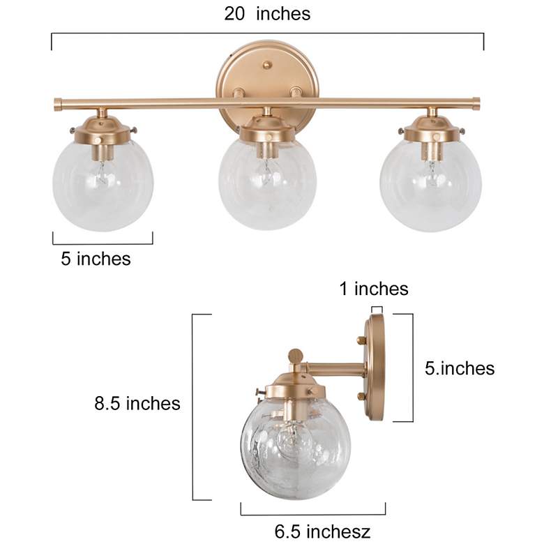 Image 6 Rerio 3-Light 20" Wide Gold Bath Light with Seeded Glass Shade more views
