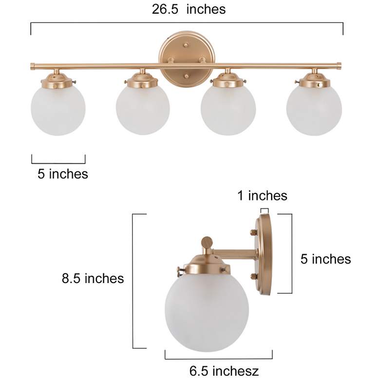 Image 5 Rerio 4-Light 26.5" Wide Gold Bath Light with Frosted Glass Shade more views