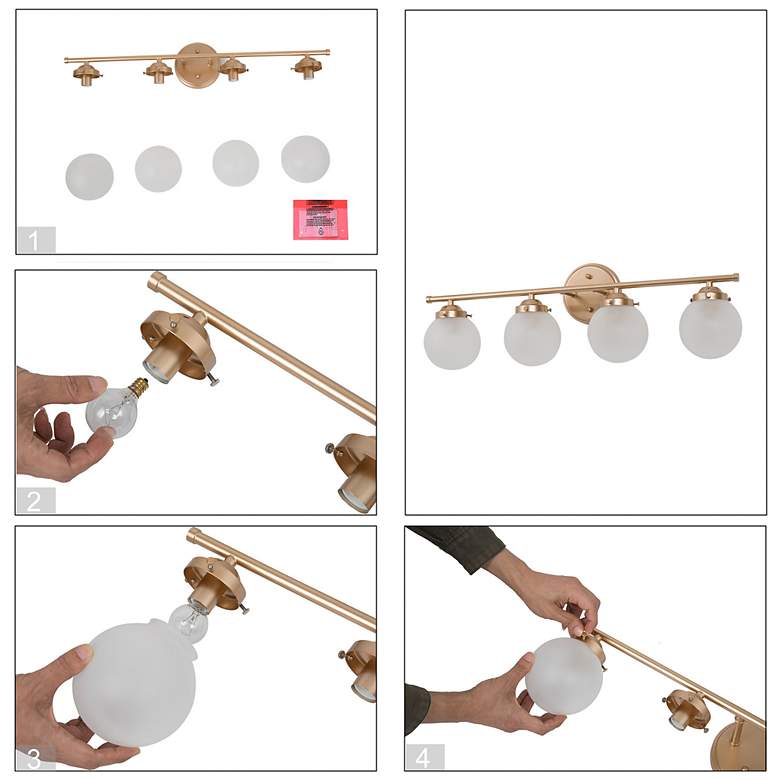 Image 6 Rerio 4-Light 26.5" Wide Gold Bath Light with Frosted Glass Shade more views