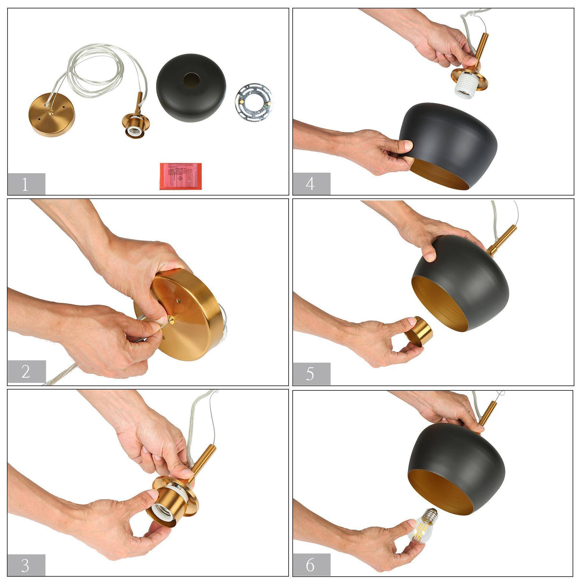 Image 6 Resdor 7" Wide Black Gold 1-Light Bell Pendant Light more views