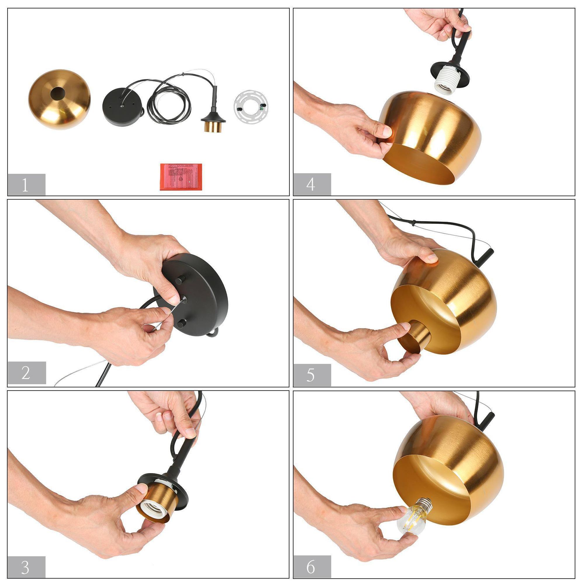 Image 6 Resdor 7" Wide Gold Black 1-Light Bell Pendant Light more views