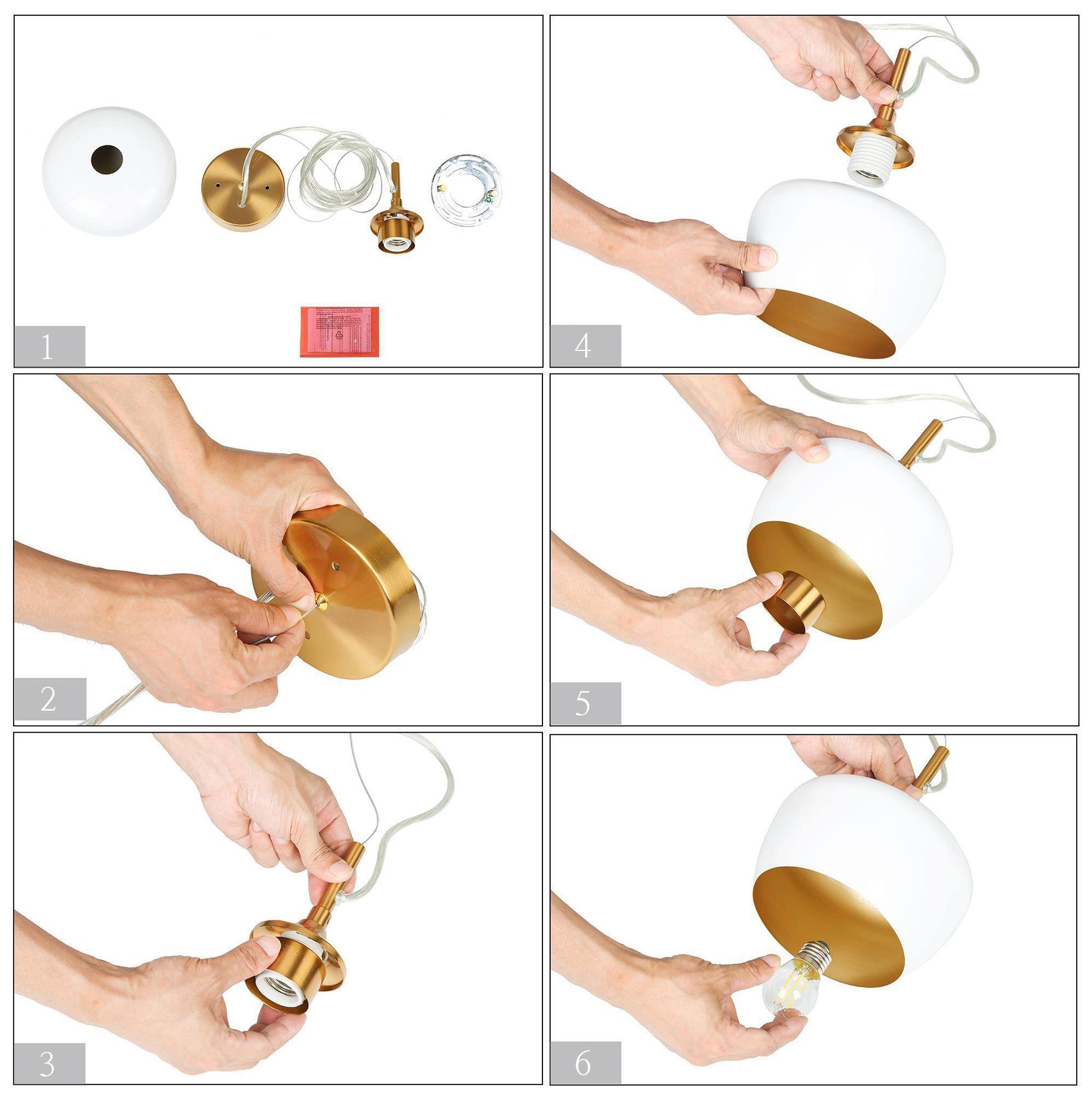 Image 6 Resdor 7" Wide White Gold 1-Light Bell Pendant Light more views