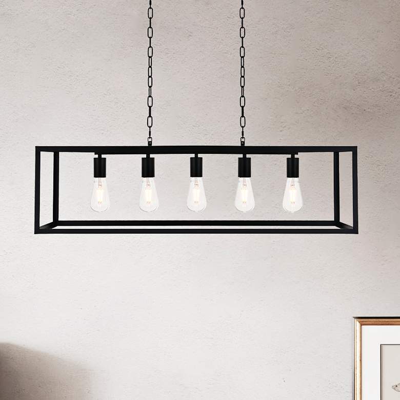Image 2 Resolute 38 1/4" Wide Black 5-Light Rectangular Pendant
