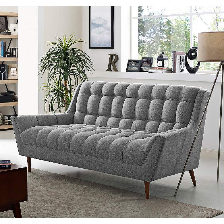 Image 1 Response 78 inch Wide Expectation Gray Fabric Tufted Loveseat