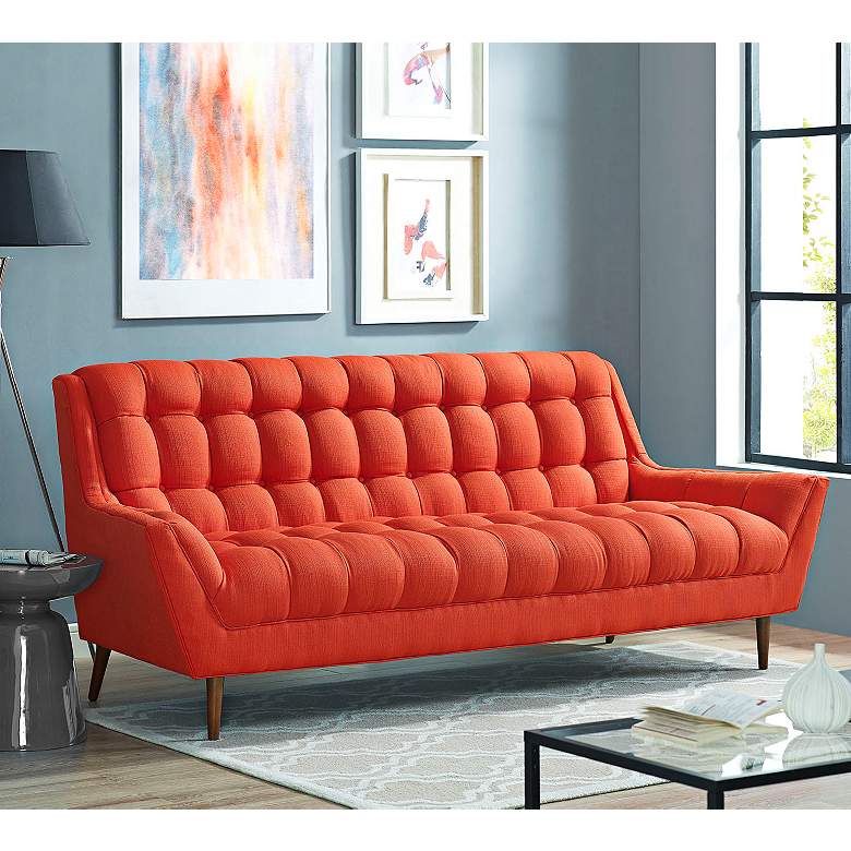 Image 1 Response 89" Wide Atomic Red Fabric Tufted Sofa