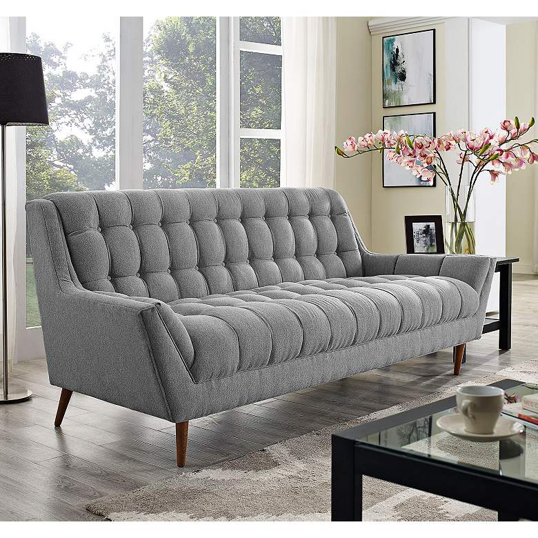 Image 1 Response 89" Wide Expectation Gray Tufted Modern Sofa