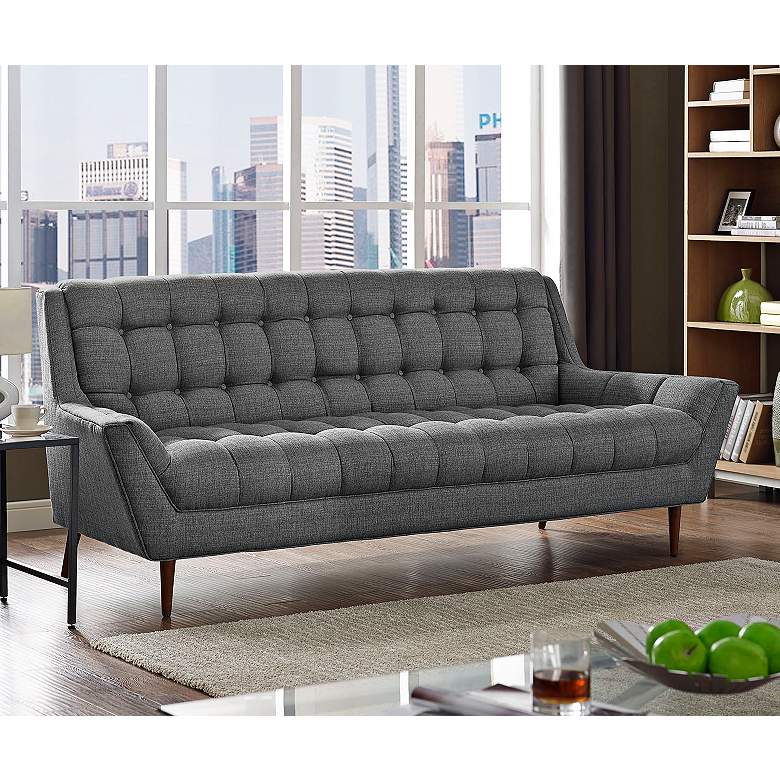 Image 1 Response 89 inch Wide Gray Fabric Tufted Sofa