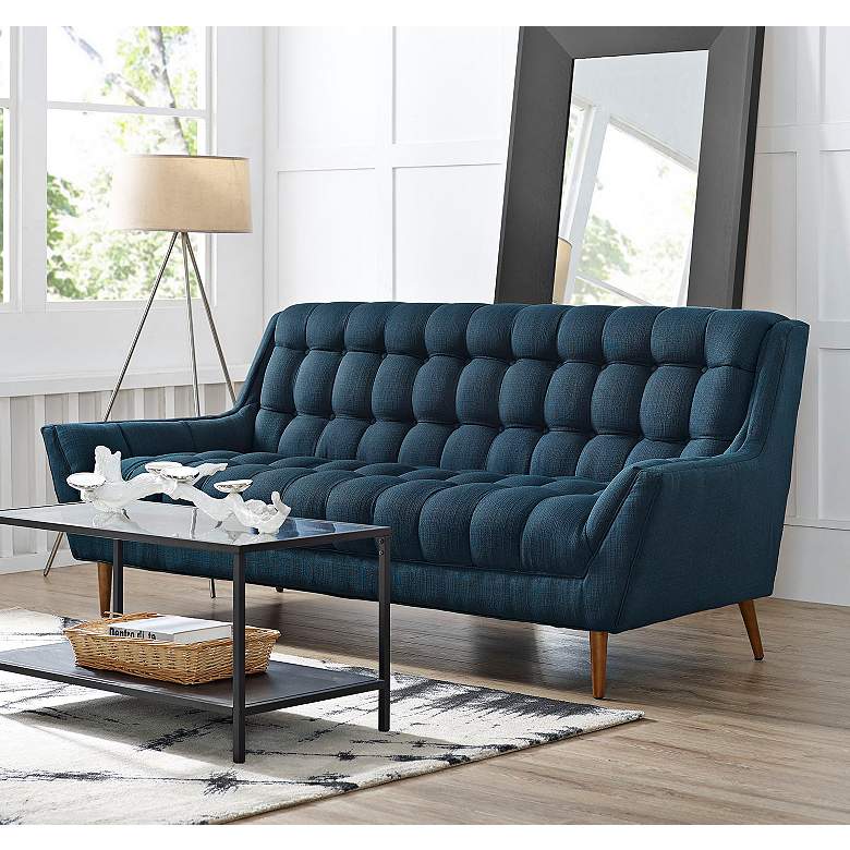 Image 1 Response Azure 89 inch Wide Fabric Tufted Sofa