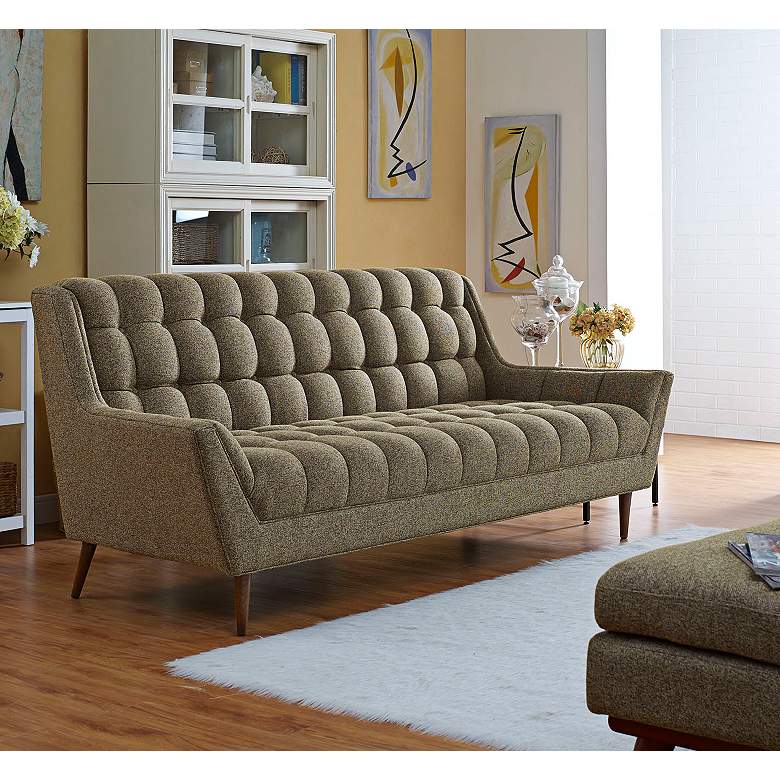 Image 1 Response Oatmeal 89 inch Wide Fabric Tufted Sofa