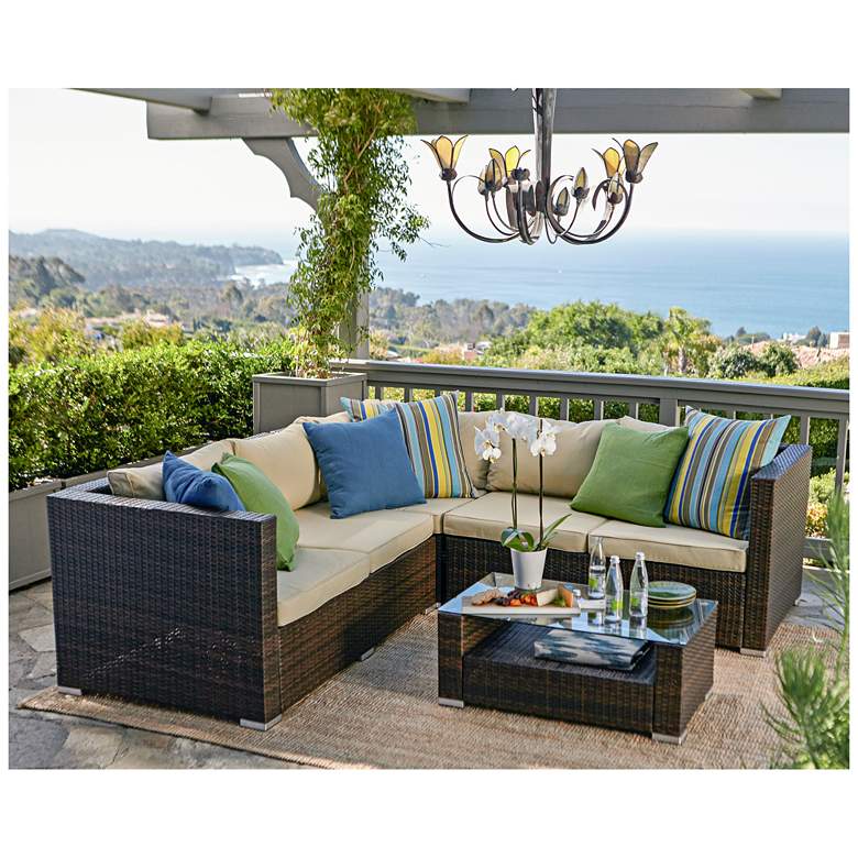 Image 1 Reston Brown Wicker 4-Piece Outdoor Sectional Sofa Patio Set