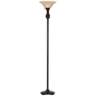Restoration Bronze Torchiere Floor Lamp with Amber Glass