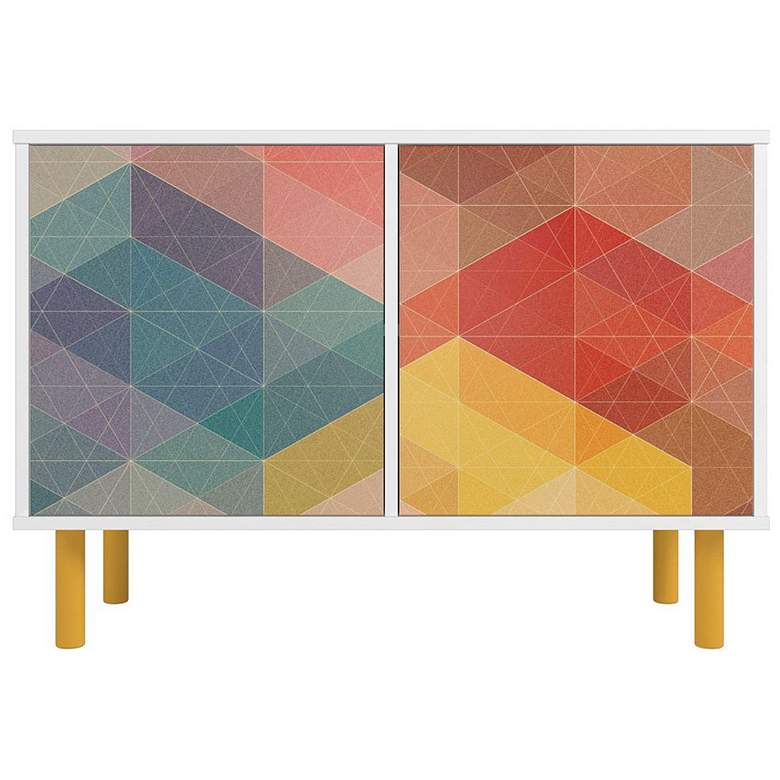 Image 1 Retro Accent Cabinet with 4 Shelves in White & Red, Yellow, Blue Print