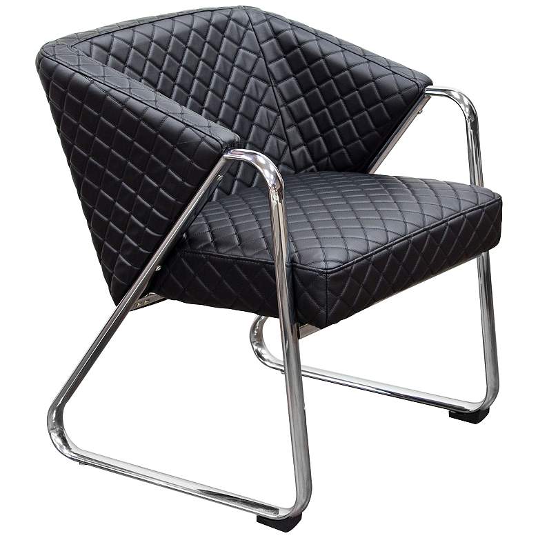 Image 1 Retro Black Bonded Leather Diamond Tufted Quilt Accent Chair