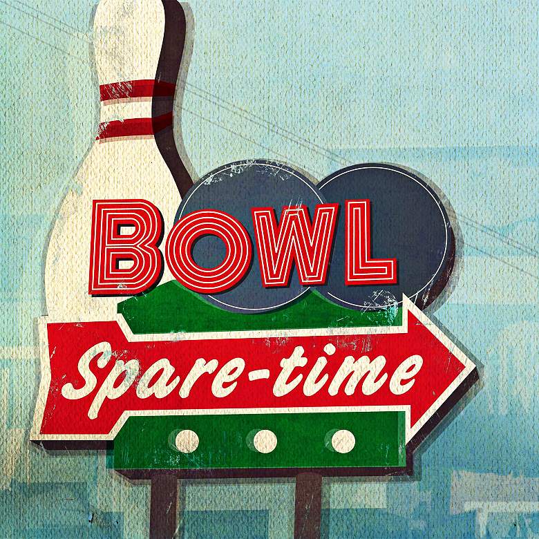 Image 1 Retro Bowling Sign Giclee 30 inch Square Canvas Wall Art