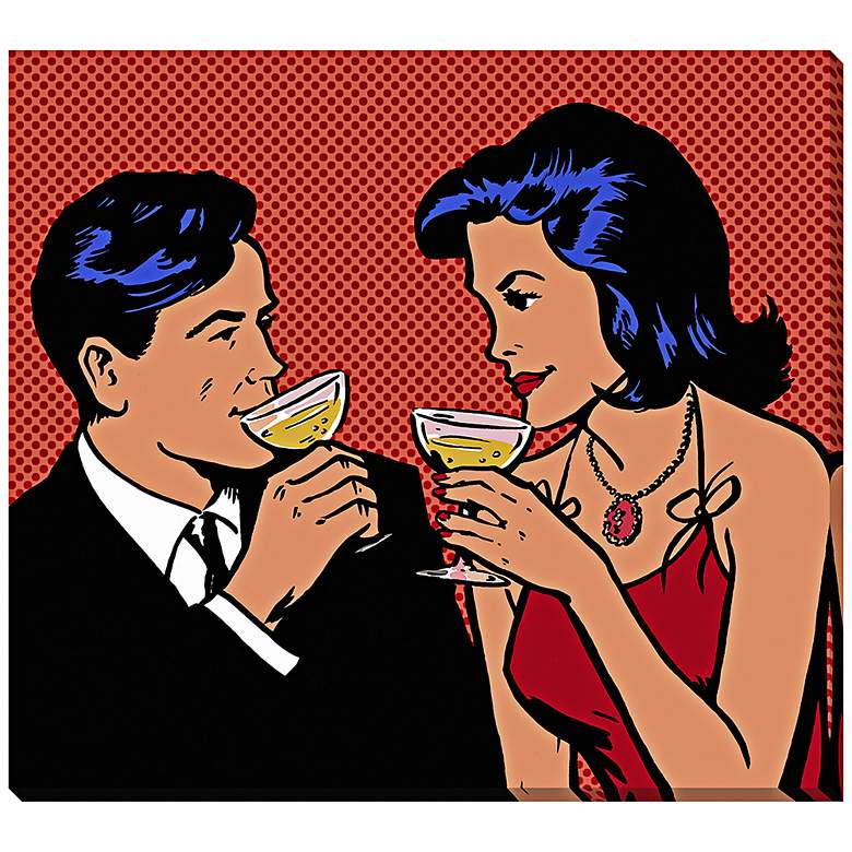 Image 1 Retro Couple Drinking Champagne 24 inch Wide Canvas Wall Art