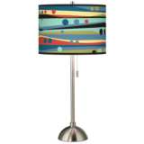 Retro Dots and Waves Giclee Brushed Nickel Table Lamp