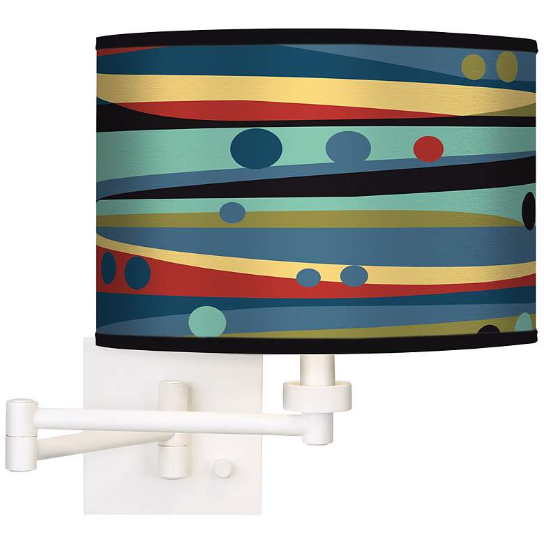 Image 1 Retro Dots &amp; Waves Giclee White Swing Arm Wall Light