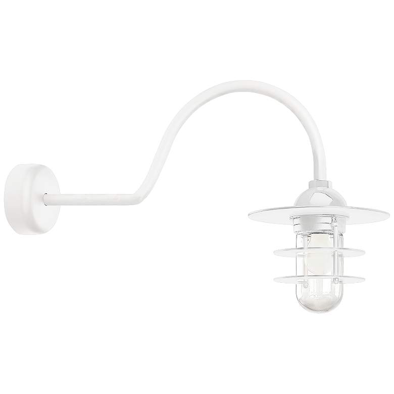 Image 1 Retro Industrial 21" High Gloss White Outdoor Wall Light