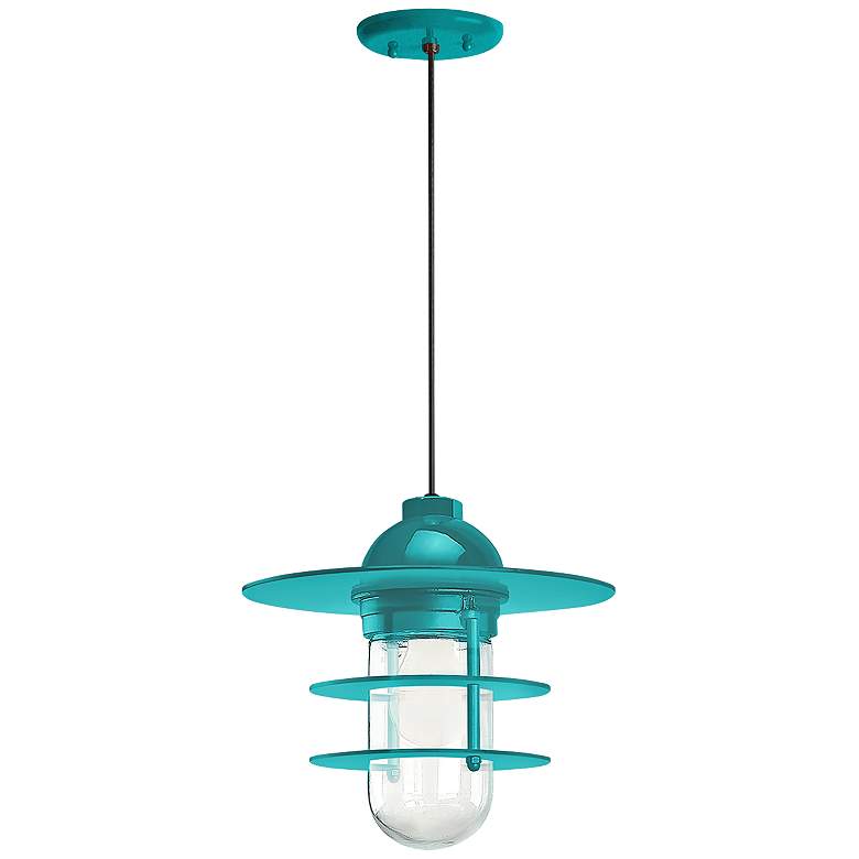 Image 1 Retro Industrial 9 inch High Tahitian Teal Outdoor Hanging Light