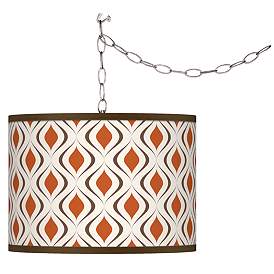 Image2 of Retro Lattice Swag Style Giclee Shade Plug-In Chandelier