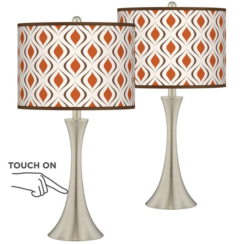 Image 1 Retro Lattice Trish Brushed Nickel Touch Table Lamps Set of 2