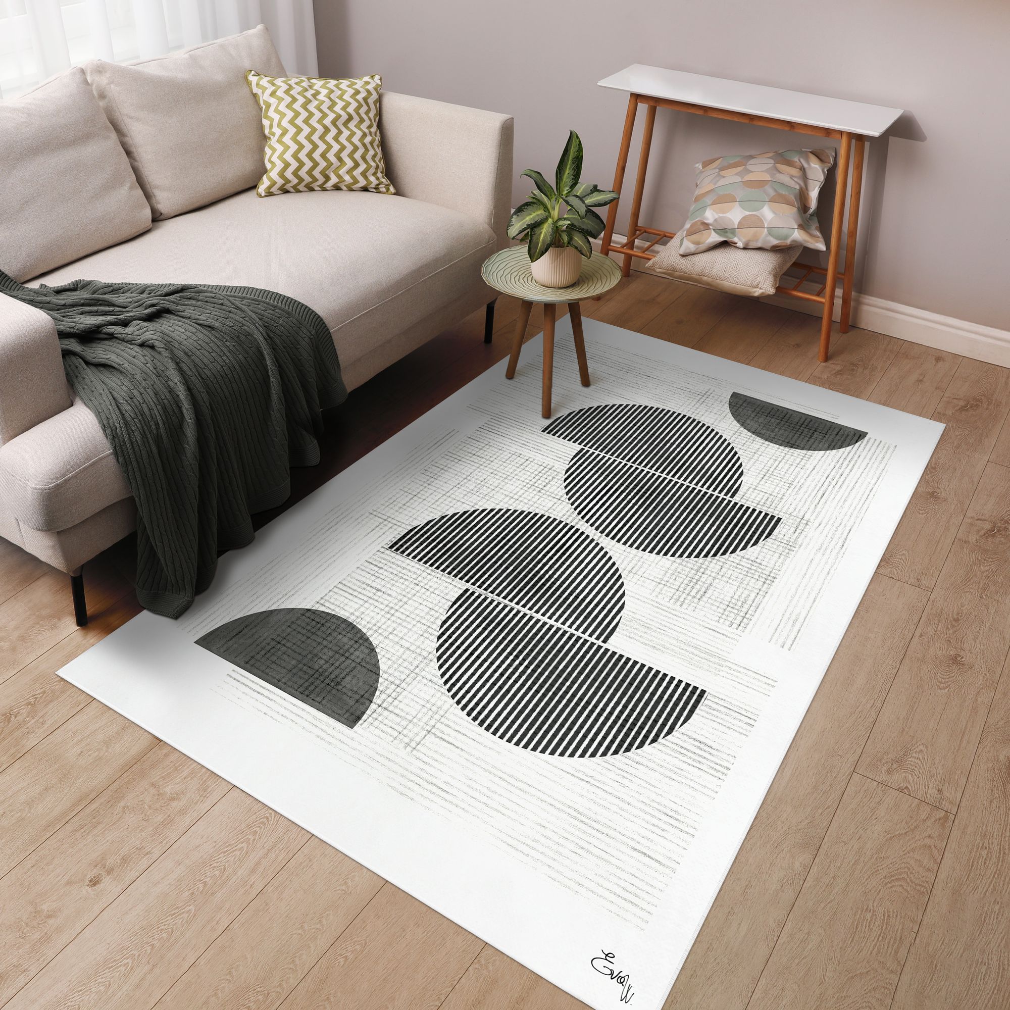 Image 2 Retro Modern Washable Geometric Art Area Rug size 5'x8' more views