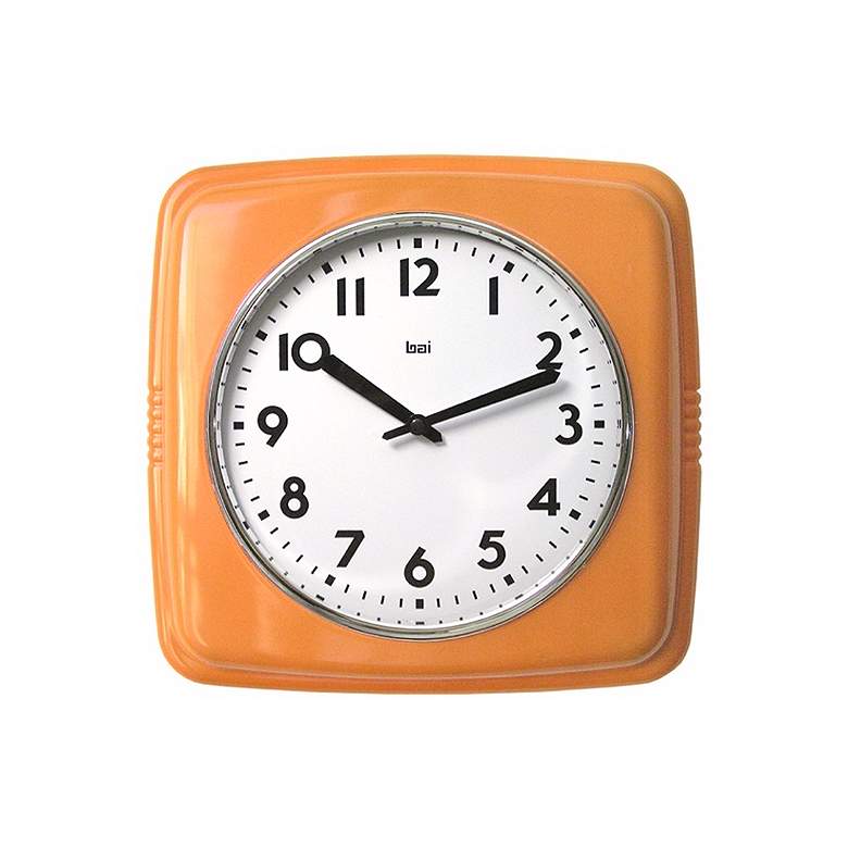 Image 1 Retro Orange 9 1/2 inch Square Wall Clock