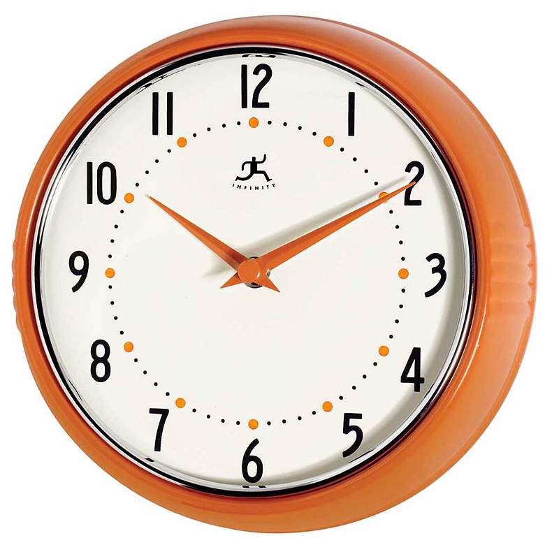 Image 1 Retro Orange 9 inch Wide Wall Clock